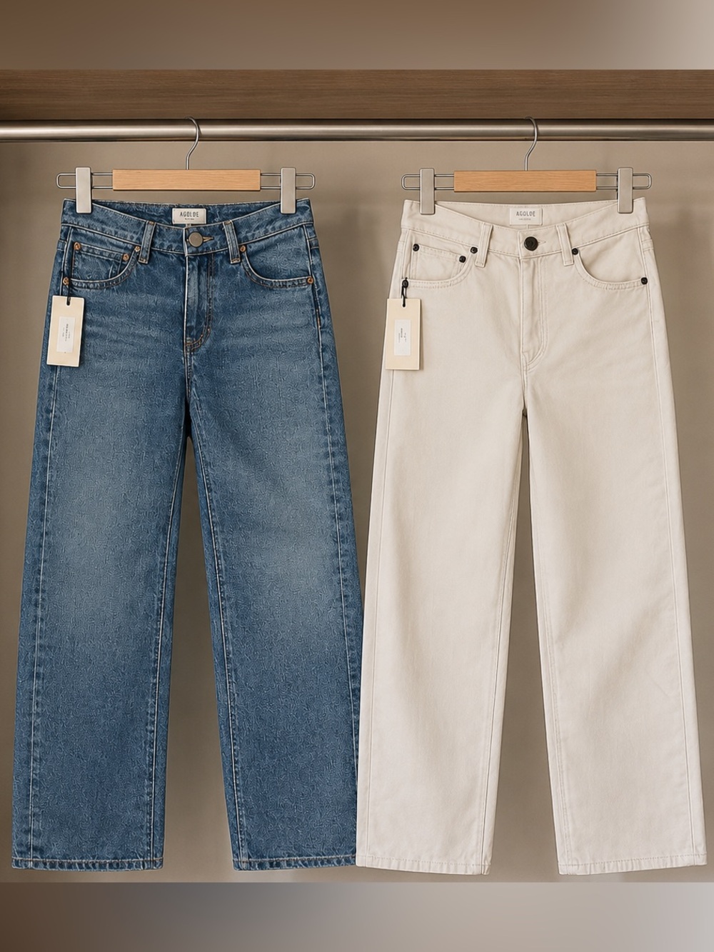 Agolde Straight-Leg Jeans in Blue Wash & Cream